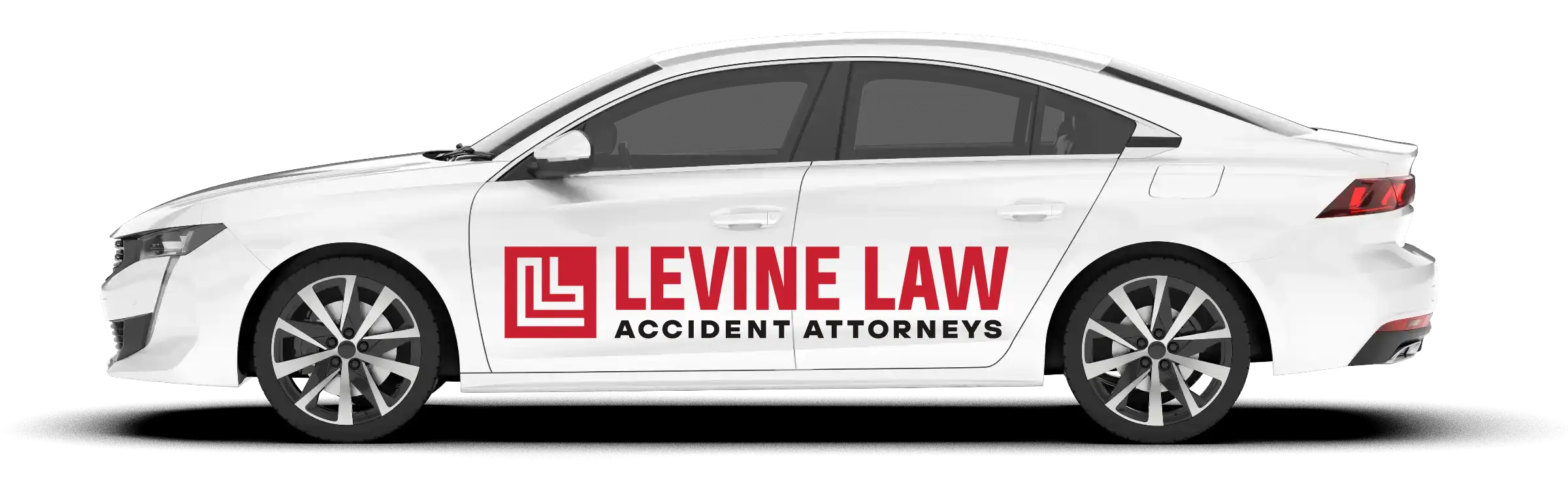 car facing left with a Levine Law logo on the side