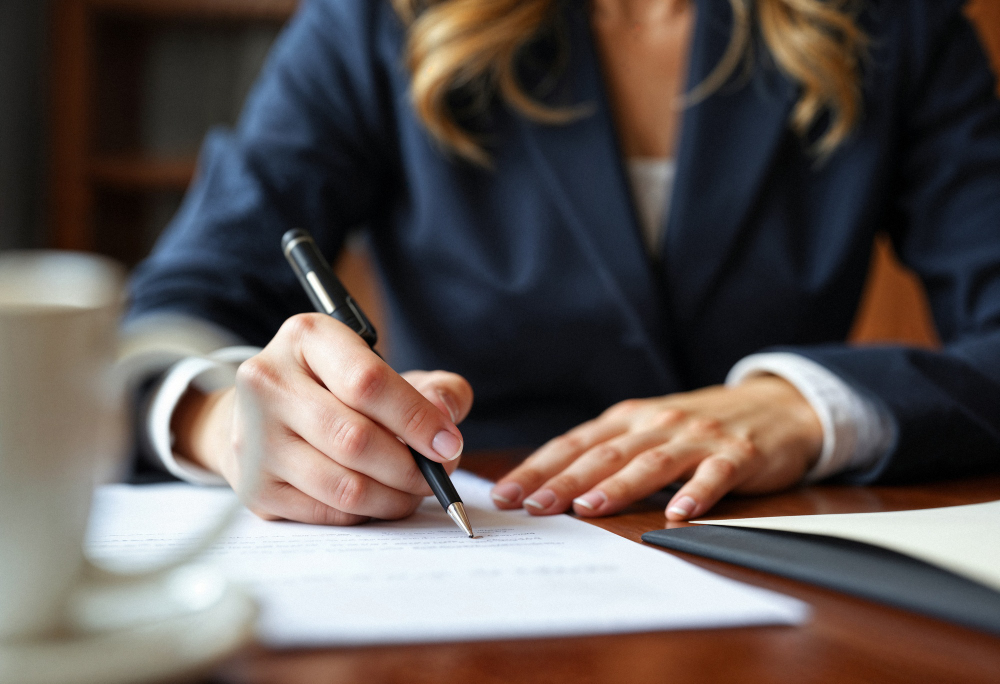 woman signs legal papers