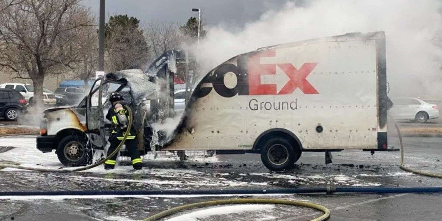 An Aurora FedEx truck bursts into flames
